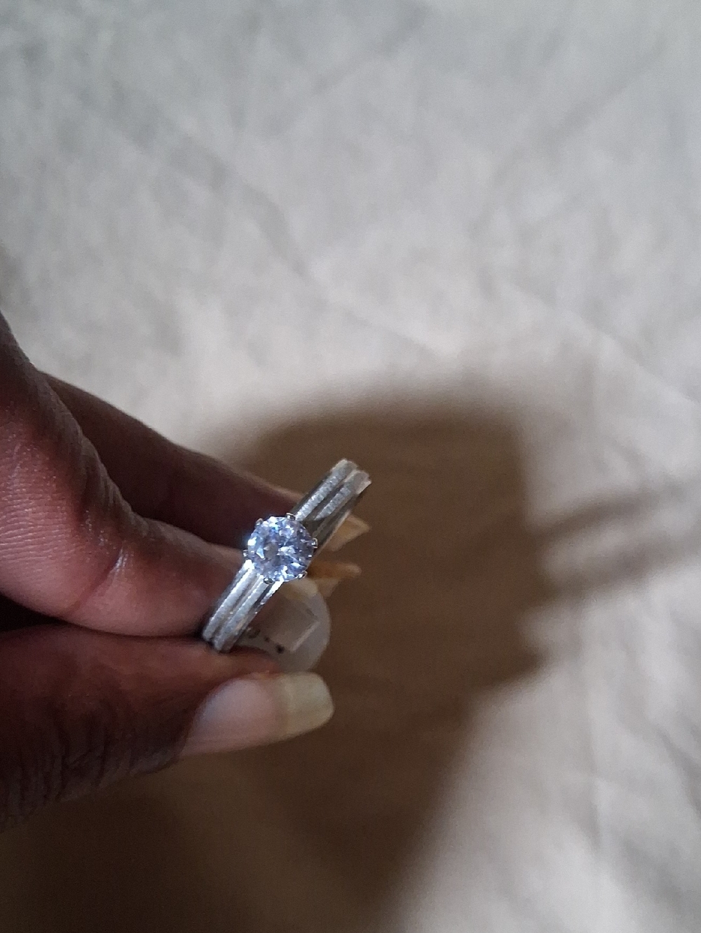 Silver-Tone Round Cubic Zirconia Solitaire Ring - White